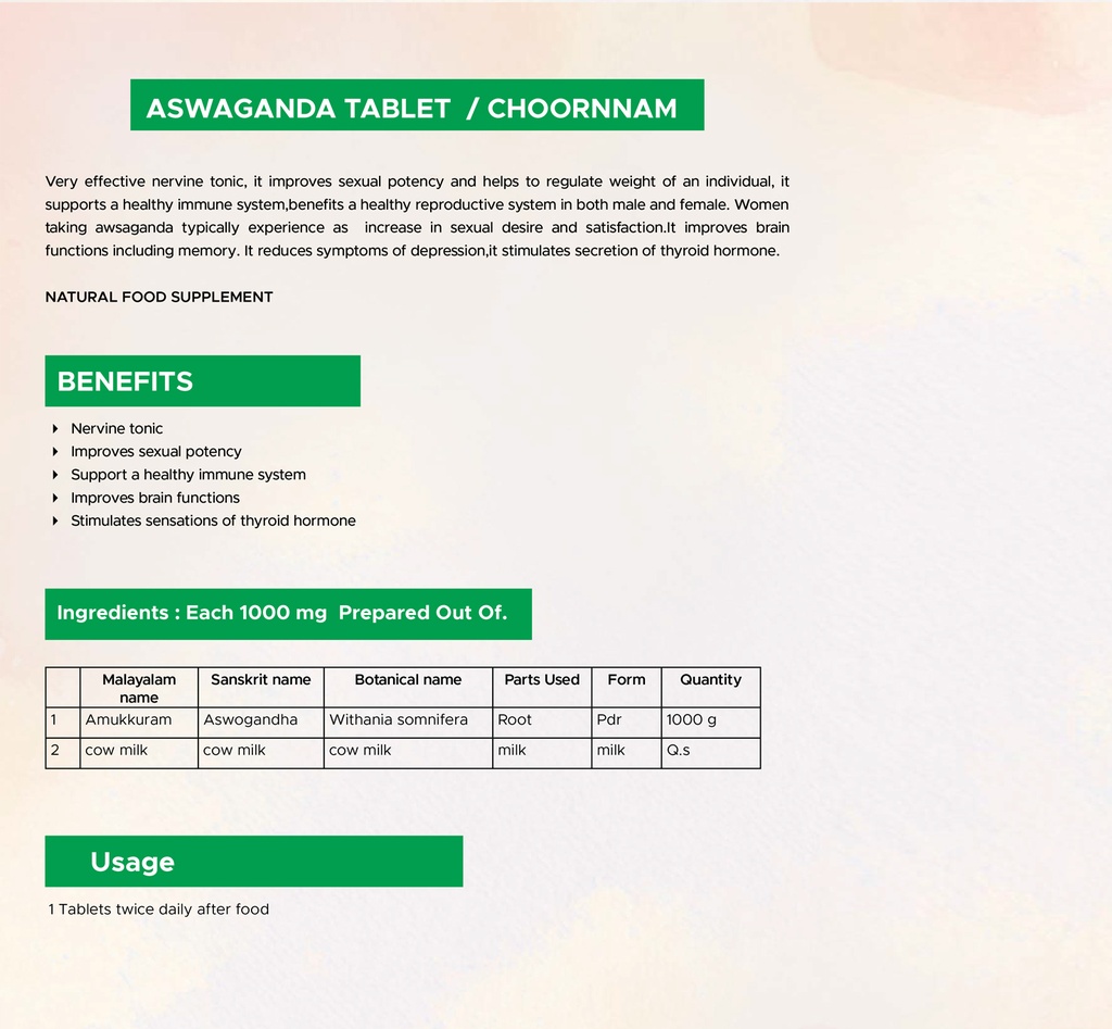 Aswaganda Tablet / Choornnam 